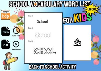 Preview of School Vocabulary Word Tracing Book