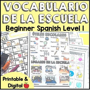 Preview of School Vocabulary in Spanish Vocabulario de la Escuela Nivel 1 y 2