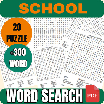 Preview of School Word Search-20Puzzles for middle &high school-Activities printables+300W