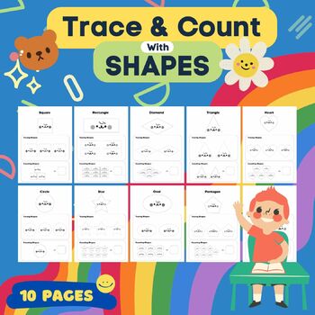 Preview of School Worksheets - Learn to Trace & Count with Shapes