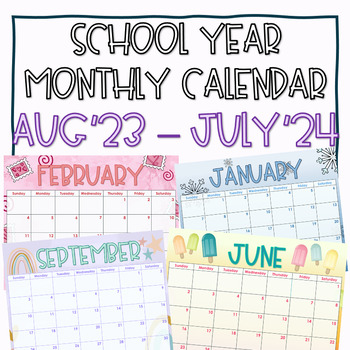 Preview of School Year Monthly Calendar 23-24