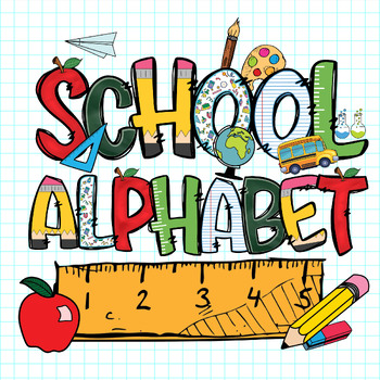 Preview of School alphabet doodle letter & number set Clipart Accessories Included