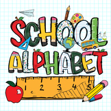 School alphabet doodle letter & number set Clipart Accesso