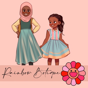 Preview of School children clipart, muslim children clip art, hijab Girl Clipart, summer