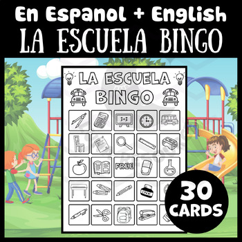 Preview of Back to School supplies bingo game Spanish Lotería de Escuela activities primary