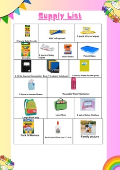 Preview of School classroom supplies