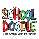 School doodle alphabet letters and number