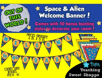 Preview of School is Out of This World!  Welcome Banner with BONUS Decorative Bunting!