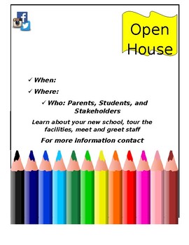 Preview of School open house (or other events) Flyer (editable and fillable resource)