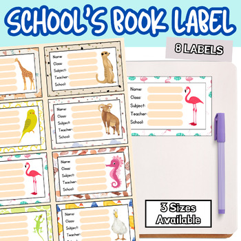 Preview of School's Book Label Classroom Labels, Student Name Tags, Book Bin Labels