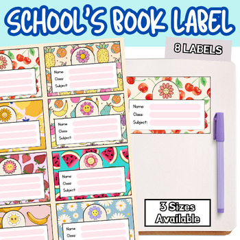 Preview of School's Book Label Classroom Labels, Student Name Tags, Book Bin Labels