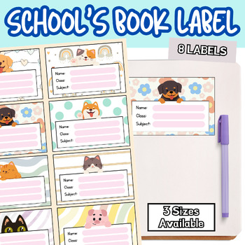 Preview of School's Book Label Classroom Labels, Student Name Tags, Book Bin Labels