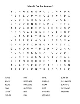 Preview of School's Out For Summer Word Search