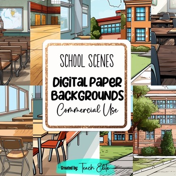 Preview of School scenes digital paper color and Doodle Black and White backgrounds