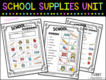 School Supplies Flashcards, Games, and Worksheets