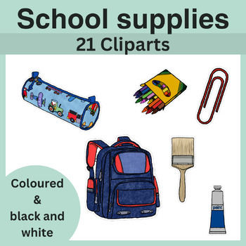Preview of School supplies clipart- 21 images in colours & Black and white - Back to school