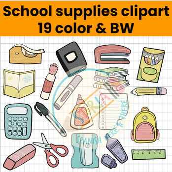 Preview of School supplies clipart color -black and white