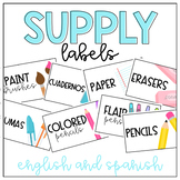 School supplies labels- English and Spanish
