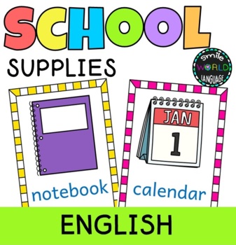 School supplies vocabulary posters cards by Smile World Language