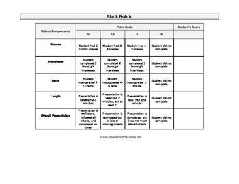 Preview of School/Town Video Project Rubric