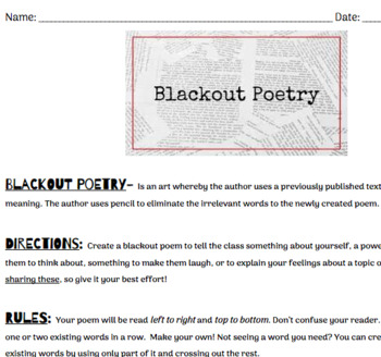 blackout poetry assignment pdf