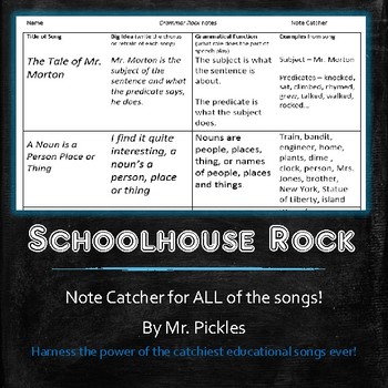 Preview of Schoolhouse Rock notes - Grammar, America, Science, and Multiplication Rock
