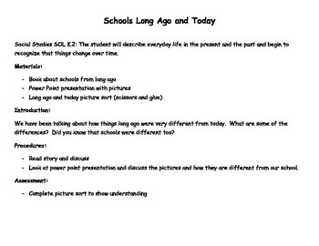 Preview of Schools Long Ago and Today Picture Sort and Lesson Plan