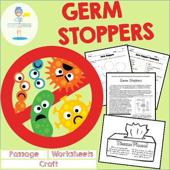 Preview of Germ Stoppers - Passage, Comprehension Activities and Craft