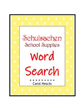 Preview of Schulsachen ~ German School Supplies ~ Word Search + Quiz + Homework