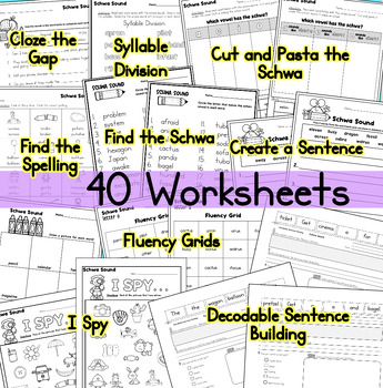 Schwa Sound Words Worksheets by Kiddie Concepts and Clips | TpT