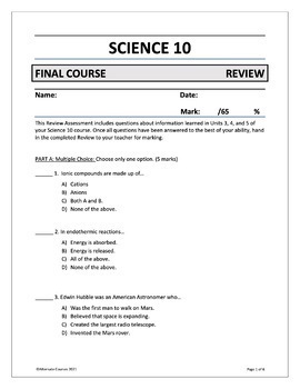 Preview of Science 10 Units 3, 4, & 5: FINAL COURSE REVIEW ASSESSMENT (digital)