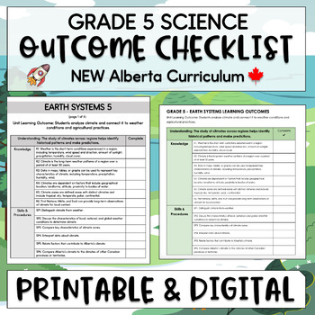 Preview of Science 5 Unit Outcome Checklist - NEW Alberta Curriculum Checklist - Grade 5