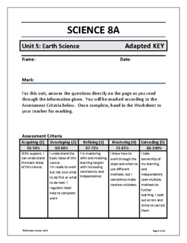 Preview of Science 8 HEAVILY ADAPTED Unit 5: EARTH SCIENCE KEY (printable)