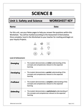 Preview of Science 8 Unit 1: Safety and Science WORKSHEET KEY (digital)