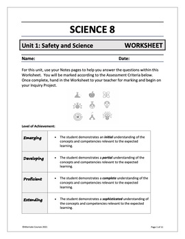 Preview of Science 8 Unit 1: Safety and Science WORKSHEET (digital)