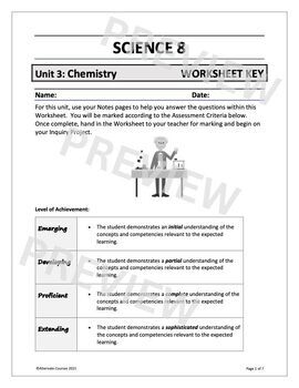 Preview of Science 8 Unit 3: Chemistry WORKSHEET KEY (digital)