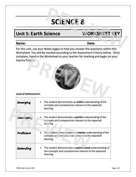 Preview of Science 8 Unit 5: Earth Science WORKSHEET KEY (digital)