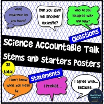 Preview of Science Bulletin Bulletin Board Posters Starters Accountable Talk Stems Question