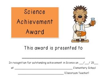 Preview of Science Achievement Award:  Certificate