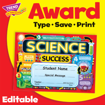 Preview of Science Achievement Editable Student Recognition Award | Print & Digital
