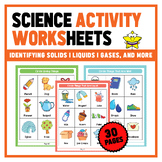 Science Activity Worksheets: Identifying Solids | Liquids 