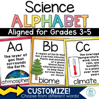 Preview of Science Alphabet Posters Classroom Decor ABCs Vocabulary Print Word Wall