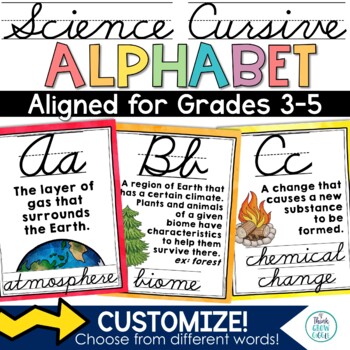 Preview of Science Alphabet Posters Cursive ABCs Vocabulary Classroom Decor Bulletin Board