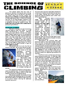Preview of Sports & Science Article 01 - Rock Climbing (Physics / Health / Sub / No Prep)