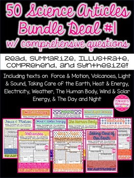 Preview of Science Articles: 10 Pack Bundle Deal!  Paired Text Comprehension Questions