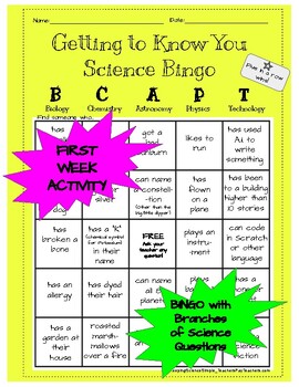 Preview of Science BINGO - Getting to Know You Activity