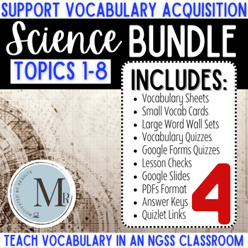 Preview of 4th Grade Science BUNDLE TOPICS 1 - 8 Vocabulary Study Sets