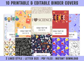 Preview of Science Binder Cover, 10 Printable & Editable Covers+Spines, Binder Inserts