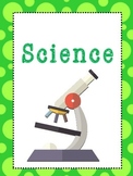 8 Science Subjects Binder Covers and Side Labels. KDG-High