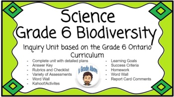 Preview of Biodiversity - Grade 6 Unit - Ontario Curriculum -- Distance Learning